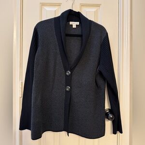 Coldwater Creek 1X (18) V-Neck Wool Blend Cardigan, Gray and Black